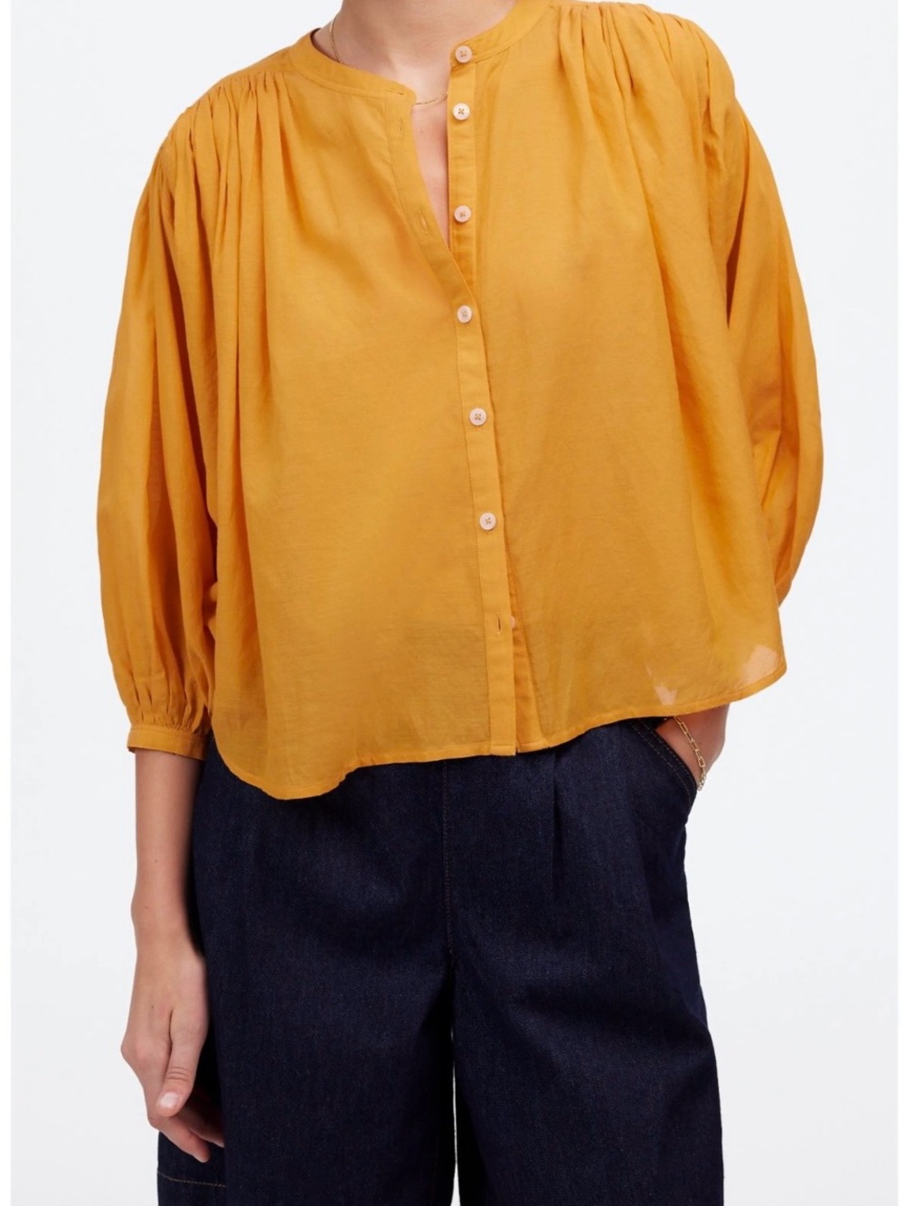 Madewell Pollen Yellow Balloon Puff Sleeve Voile Peasant Top Medium